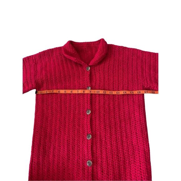 Handmade Crochet Knit Button Front Cardigan Sweater Hot Pink Heavyweight Winter - Picture 9 of 12